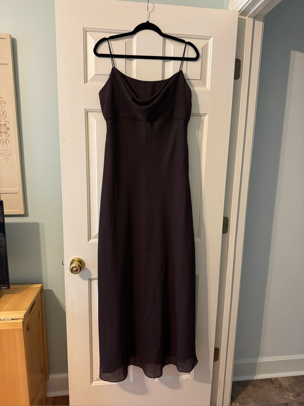 Elegant Brown Satin Slip Dress with Cowl Neck
